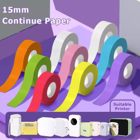 1Roll 15mm*4M/15mm*7M Adhesive Continue Label Paper for P12/P15/P50/Q30/D30 KingJim LR5C Office Labe
