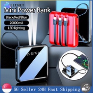 [SG SELLER] 20000mAh Mini Power bank 4 in1 DETACHABLE Cables Portable Power Bank Fast Charging Powerbank with LED Light