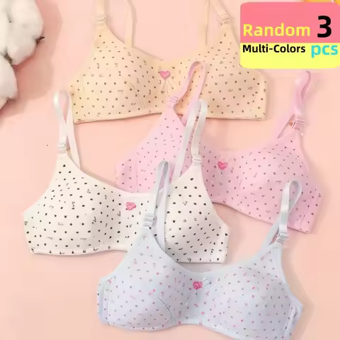 3PC Random colors Girls Kid's Training Bra for Teens 8-16Years Sport Bra Teen's Underwear