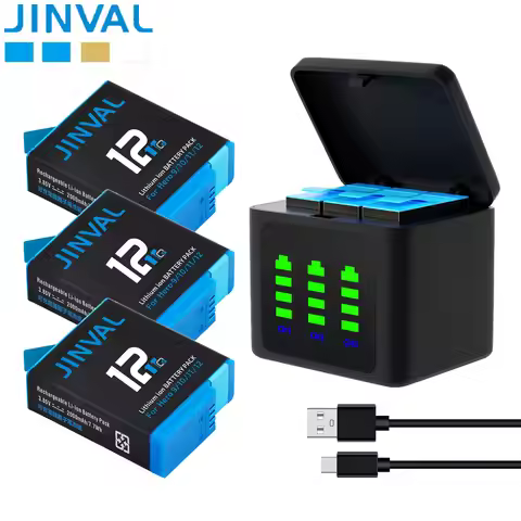 JINVAL 2000mAh Battery For GoPro Hero 12 11 10 9 Action Camera Batteries + Fast Triple Charger For G