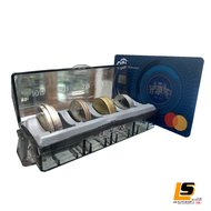 LEOMAX [ใส่เหรียญ 4 ช่องดำใส ยางเทา] -กล่องใส่เหรียญอเนกประสงค์ บรรจุเหรียญได้ 4 แบบ พร้อมที่หนีบบัตร รุ่น CH-5906 (ตัวกล่องสีดำใส ยางสีเทา)