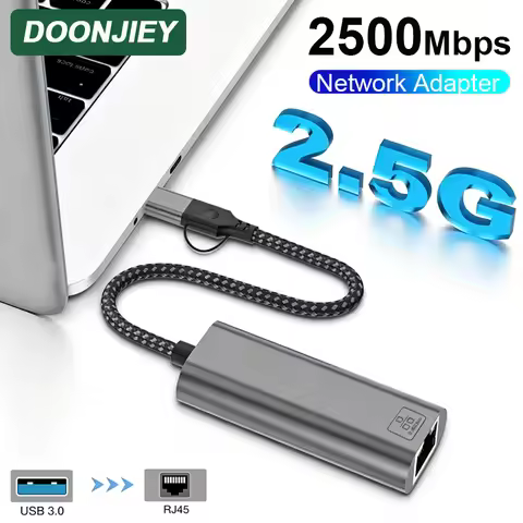 DOONJIEY 2.5G USB A C Ethernet Adapter USB 3.0 Network Card 2500Mbps 1000Mbps RJ45 Lan Internet Cabl