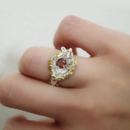 擁抱寶石的花園白兔戒指 - 粉紅碧璽