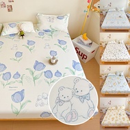 Cute bear bed sheet flower design mattress cover blue/purple bedsheet pillowcase soft cover single bed double/queen size sheet baby care cover durable cover