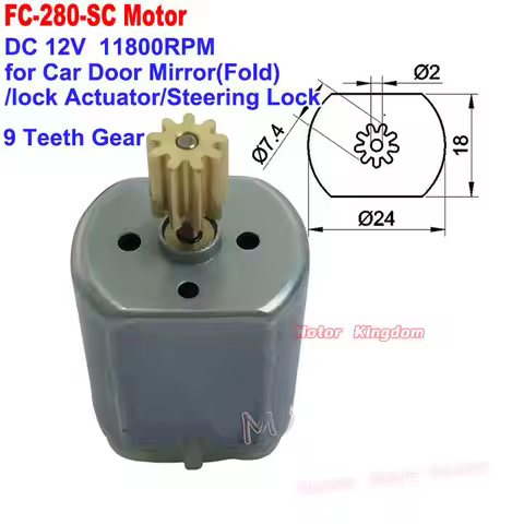 FC-280SC DC 12V 24mm Engine Car Door Lock Actuator Folding Mirror Rearview Repair Motor with 9T Gear