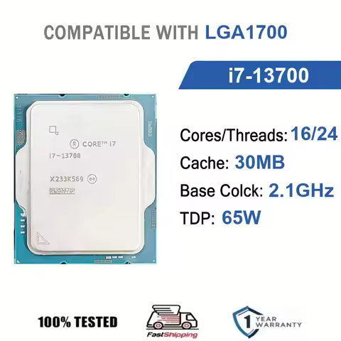 Intel Core i7-13700 16Core 24Thread 2.1GHz 65W 30MB Cache 10nm Raptor Lake DDR5-4800 / DDR4-3200 SRP