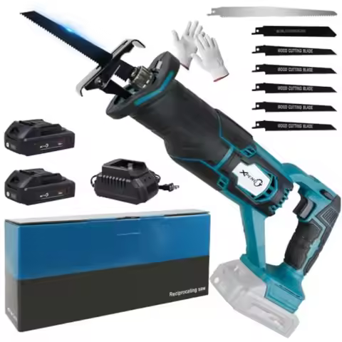 Reciprocating Saw Cordless 20V 2×2.0Ah Batteries 0-2700 SPM Brushless Sawzall LED Working Light 7pcs