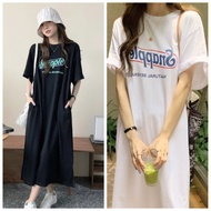 Fast Delivery Thai Stock Straight Long Dress Short Sleeves Snapple Screen Print No Side Pockets