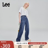 Lee秋冬中蓝色水洗高腰五袋款女牛仔裤宽松阔腿显瘦潮LWB007335101 中蓝色 27