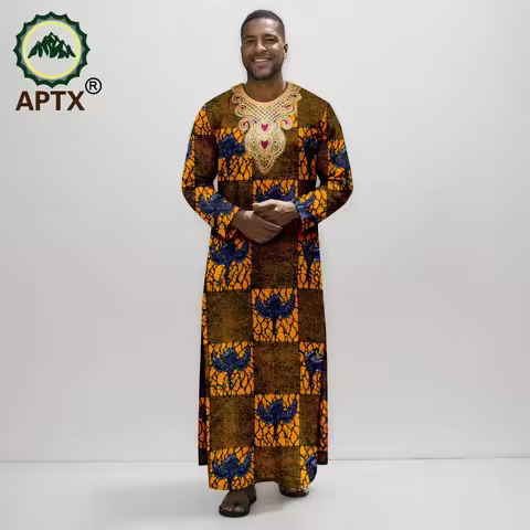 APTX 3-Pcs Muslim Men's Long Sleeve Robe Abaya Set Embroidered Casual Festival Wear Middle East Arab