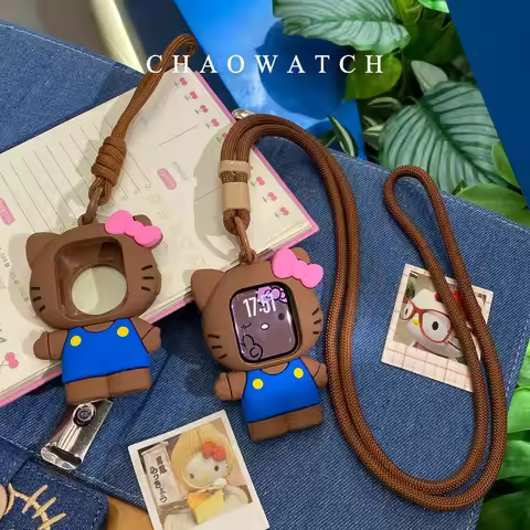 In Stock Anime Black Skin Hello Kitty Strap Soft Silicone Case For Apple Watch Series 11 10 9 8 7 6 