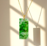 冰種辣綠花青翡翠無事牌項鍊 18K墜頭 | 天然緬甸A貨翡翠 | 送禮