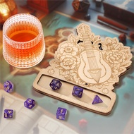 7Pcs/set Purple Plastic Polyhedral Dice with Bard Design Wooden Coaster for DND Role Playing Game
