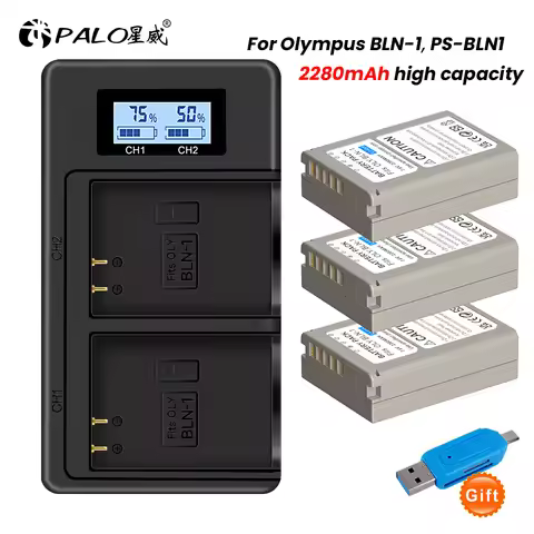PALO 2280mAh BLN-1 BLN1 PS-BLN1 Battery+Dual USB charger for Olympus OM-D E-M1, OM-D E-M5, PEN-F, PE
