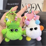 GANTUNGAN Cute Imitation Rex Rabbit Fur Small Briquette Elf Car Keychain Pendant