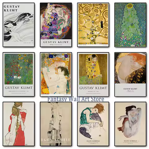 Klimt and Schiele Art Exhibition Print Gustav Klimt Vintage Garden Art Print Egon Schiele Women Famo