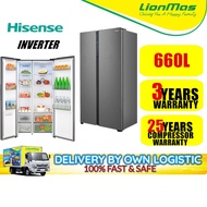 Hisense 660L Inverter Side by Side Refridgerator RS708N4ASN1 Fridge - peti sejuk