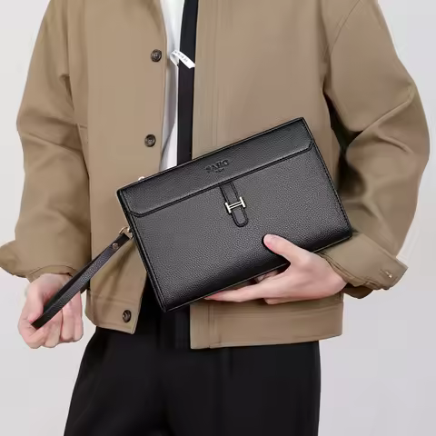 Fashion Men's Solid Color PU Leather Large Capacity Storage Bag Handbag sacoche homme bolsos para ho