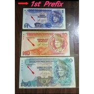 Old Banknote Malaysia 5th Series ➡️1st Prefix $1,$10&$50 Ringgit