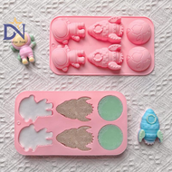 Space Theme Silicone Cake Mold 6-Chamber 3D Astronaut Rocket Earth Candy Cake Decoration