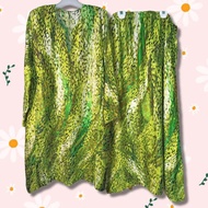 [2XL-3XL] Baju Kurung Pesak Biasa Tradisional Chiffon Velvet Hijau Print Bundle