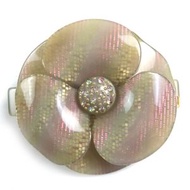 品相極佳的 ALEXANDRE DE PARIS 施華洛世奇水晶山茶花髮夾，灰褐色和粉紅色，法國製造。