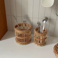 Bamboo Woven Chopsticks Fork Tableware Storage Tube, Makeup Brush Storage Tube