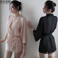 性感透视雪纺浴袍睡袍诱惑睡衣套装性感女睡衣薄款比基尼外套Pajama Home Furnishing Female