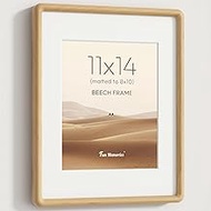 11x14 Picture Frame, Solid Beech Wood Frame with Real Glass, Hard Wood 11 by 14 Photo Frame for Wall