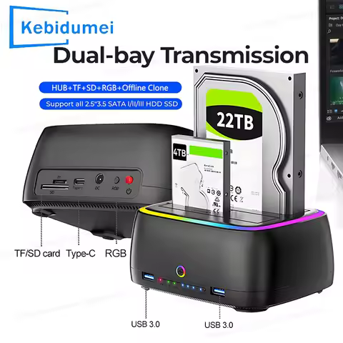 KEBIDUMEI Hard Drive Docking Station for 2.5/3.5 Inch HDD SSD SATA to USB3.0 Adapter One Click Offli