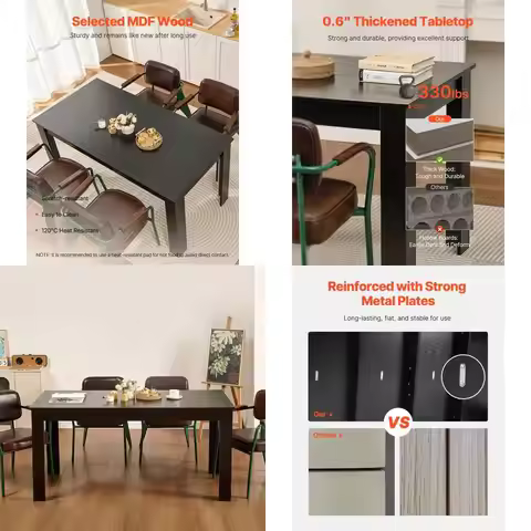 Large 63 Rectangular Dining Table, Modern Wood for 4-6, 330 lbs Capacity, Suitable for Home Kitchen/