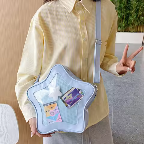 Japanese Ita Bag with Transparent Anime Character Pin Display Pocket,Otaku Student Crossbody Schoolb