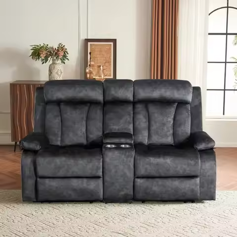 Gray Power Reclining Loveseat with Massage and Heat Features for Comfortable Living Room