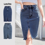 Lovito Casual Skirt Plain Split Summer/Spring Denim for Women L131ED328 Lovito Casual Skirt Skirt De
