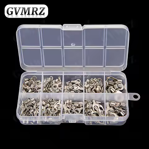 320PCS Non-Insulated Copper Wire Crimp Terminals Connectors Kit Ring & Fork U Shaped O Shaped Cold P
