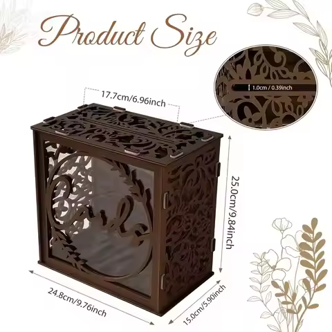 Wedding Card Box with Lid Wood Gift Card Box for Wedding Reception Rustic Envelope Money Box DIY Rus