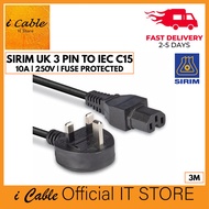 SIRIM UK 3Pin Plug to IEC C15 Power Cable BS1363 Fused 3M for High Temperature Kettle Rice Cooker Ma