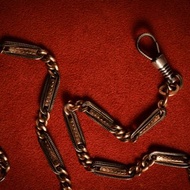 1890s 歐陸 幾何裝飾烏銀懷錶鍊