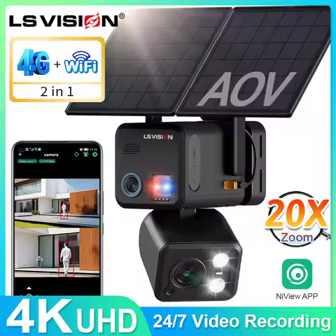 LS VISION 4K Dual-lens 2-screen AOV 4G&wifi 2 In 1 Mode 20X Zoom Solar Powered Battery PTZ Camera Hu