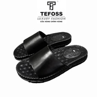 TEFOSS DT09 genuine cowhide cross-strap men's sandals increase height, 3.5cm rubber sole, size 38-44