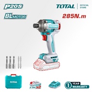 TOTAL Tools Cordless Impact Driver + Battery + Charger + Accessories (20V / 285Nm / 6.35mm / Brushle