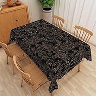 Black and Gold Floral Tablecloth 60x84 Inch Flower Painting Wildflower Doodle Pattern Fabric Table C