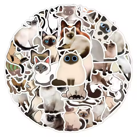 10/53Pcs Cartoon Anime Realistic Siamese Cat Stickers for Laptop Suitcase Album Stationery Waterproo