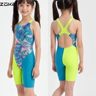 ZOKE Girls Knee Length Racing Swimsuit Kids Professional Training Competition Swimwear