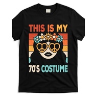 Unisex1970s Costume T-Shirt - Vintage 70s Disco Party Outfit with Floral & Peace Symbols - Soft Lig