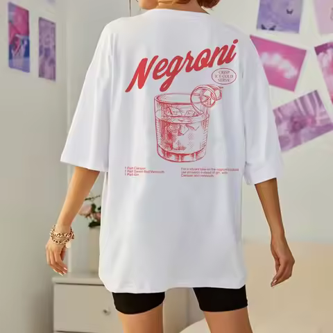 Negroni Women Back Print Retro Style T-Shirts Cocktail Drinking T Shirt Harajuku Streetwear Graphic 