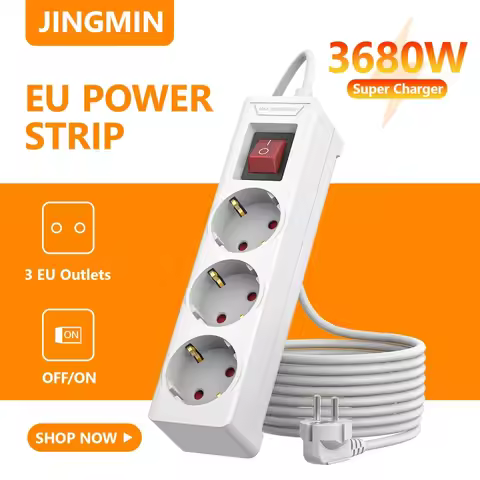 JINGMIN 3680W Power Strip Multi Outlet 1.5M Extension Cord Network Filter 3Ac Plug PPS Fast Charging