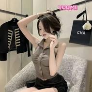 From Bangkok Crop Top Women's Sexy Tight-Fitting Shirt Pleated Design Polo Polo Shirt Women