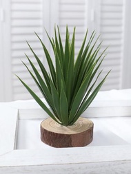 1入組6英寸人造龍舌蘭假植物帶圓形木架用於家居餐桌裝飾假植物