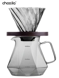 1入組灰色玻璃 V60 手沖式咖啡機，帶玻璃咖啡滴頭/過濾器的玻璃瓶咖啡機，家用或辦公室滴濾式咖啡機套裝